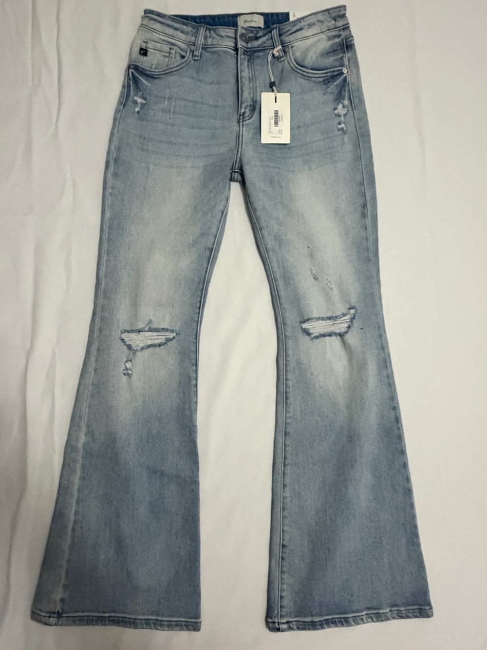 NWT Kancan Abigail High Rise Flare Jeans Distressed Light Wash Size 11 / 29 - Picture 4 of 7